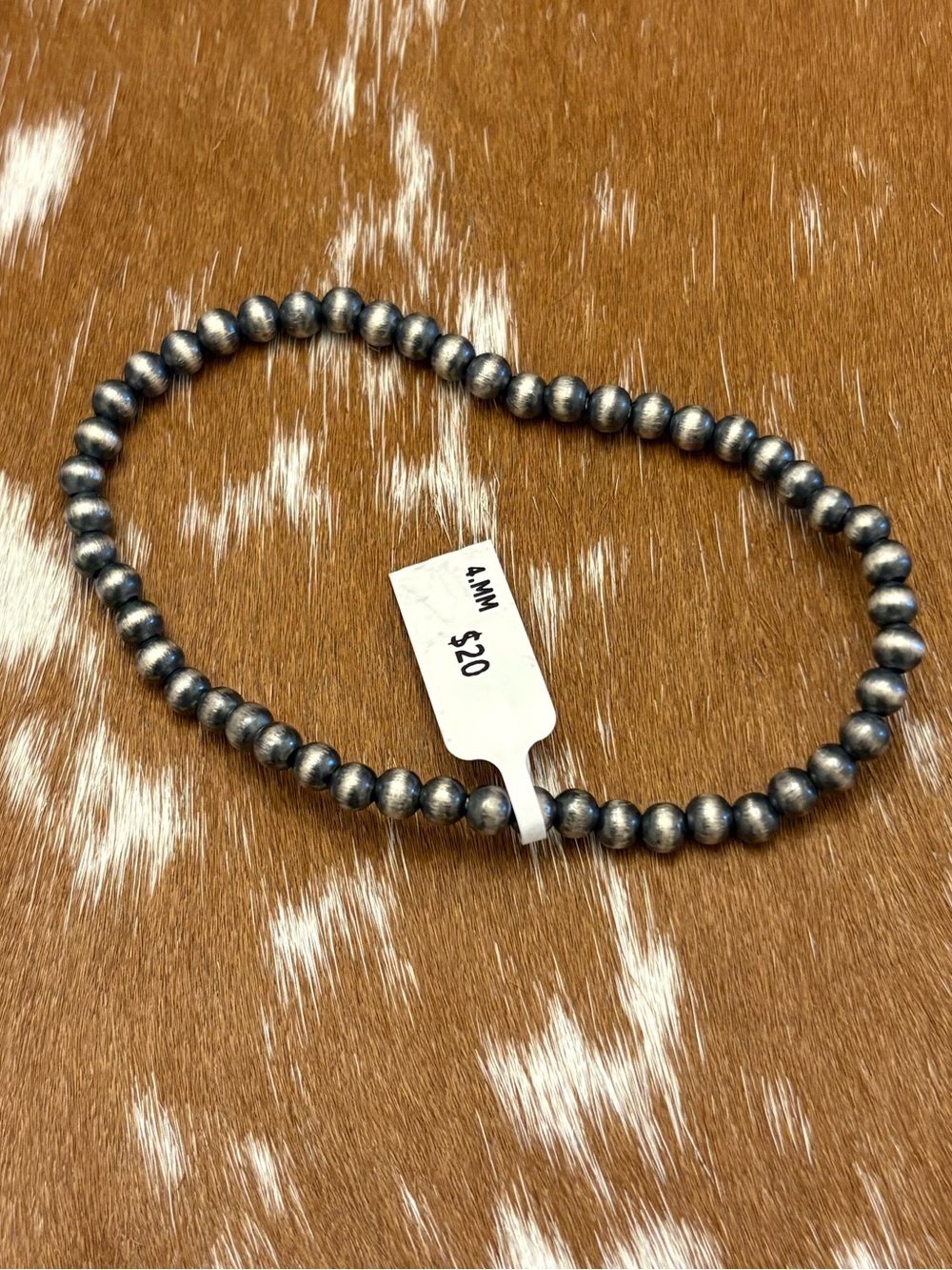 4MM Silver Plated on Brass Beaded Stretch Bracelet